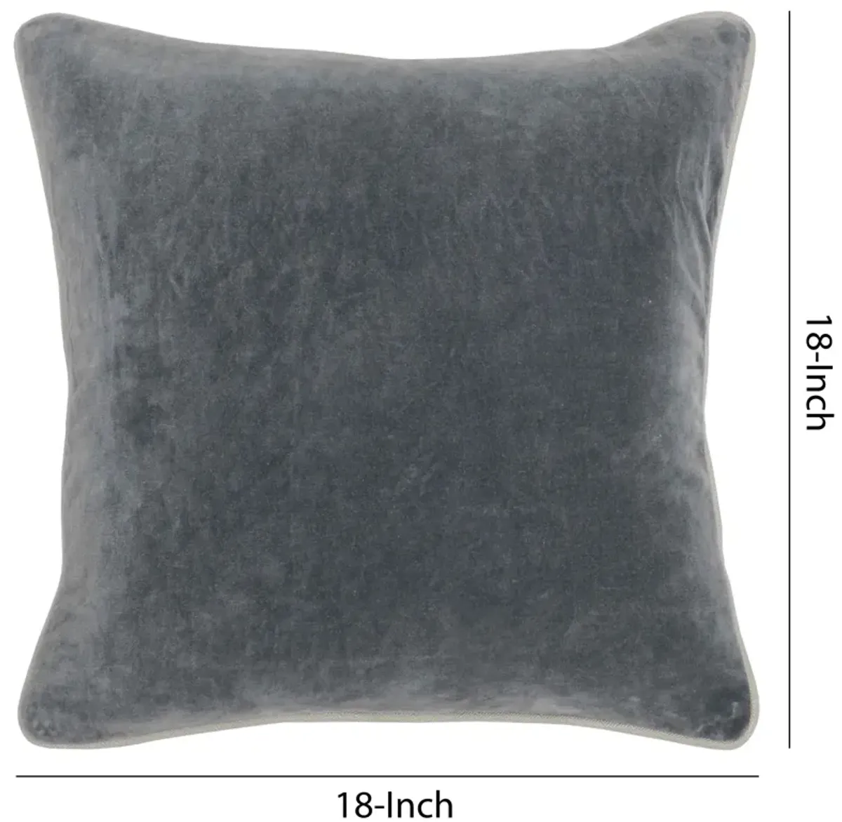 Square Fabric Throw Pillow with Solid Color and Piped Edges, Gray-Benzara