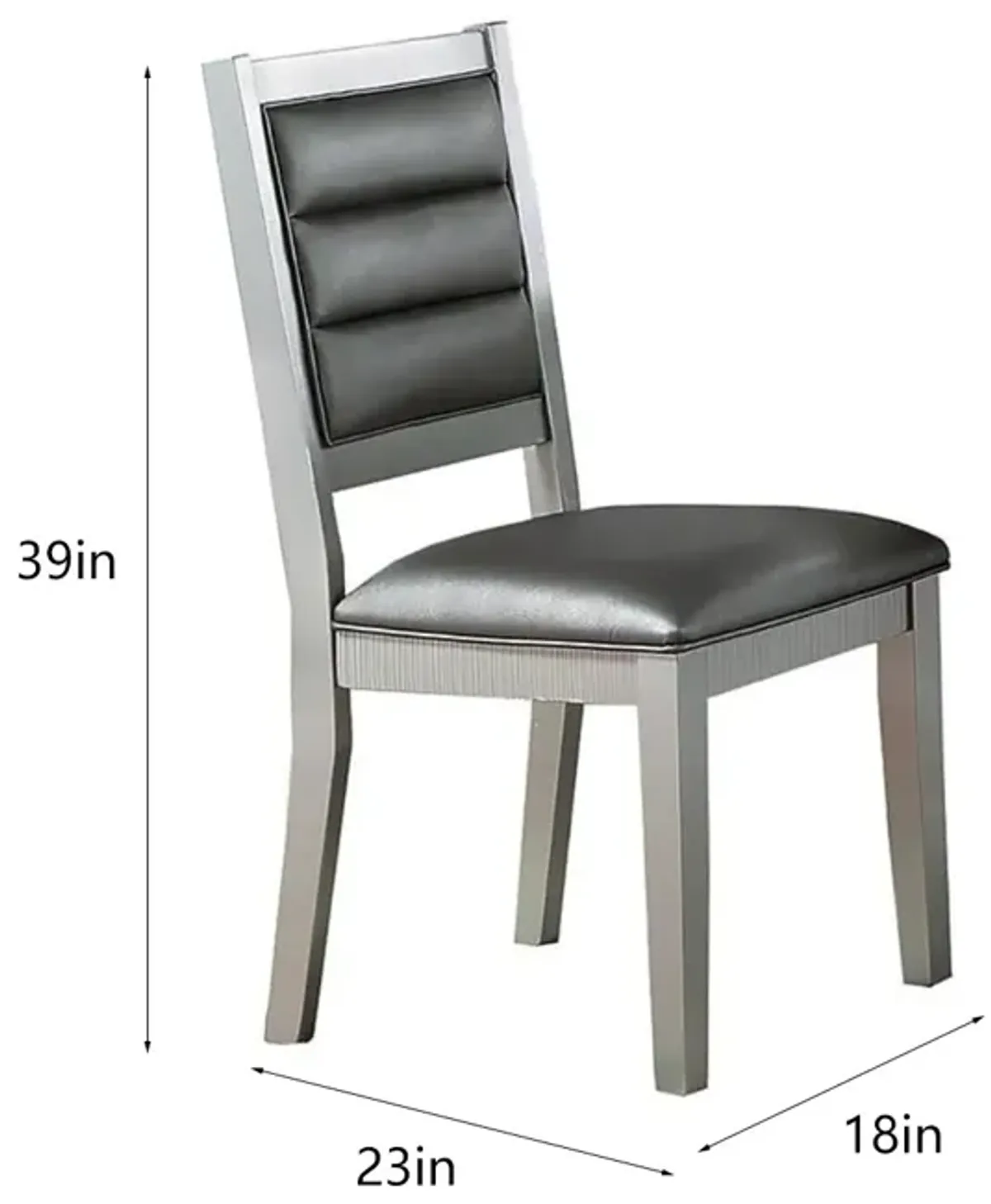 Dining Chairs Set of 2 with Silver Finish & Faux Leather Upholstery.Contemporary Antique Cushion Back Set of 2pc Dining Chairs Cushion Faux Leather Seat Dining Room Silver Color