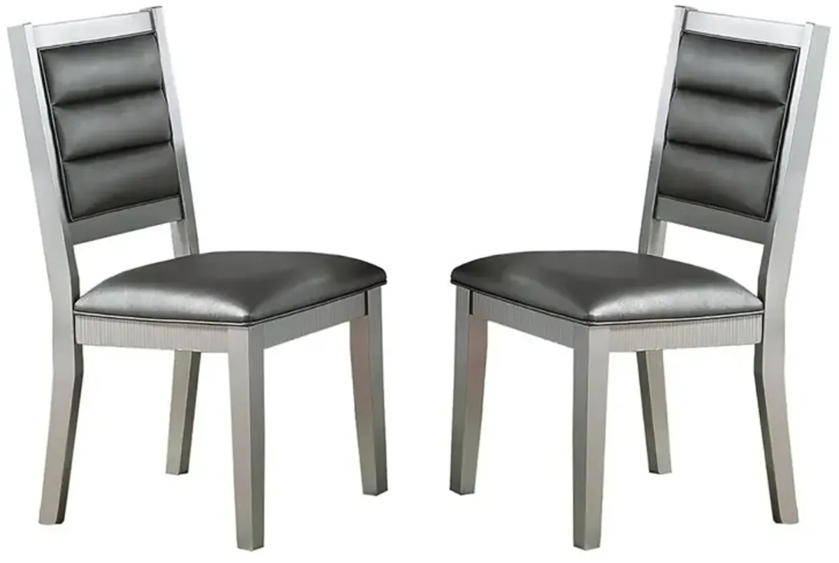 Dining Chairs Set of 2 with Silver Finish & Faux Leather Upholstery.Contemporary Antique Cushion Back Set of 2pc Dining Chairs Cushion Faux Leather Seat Dining Room Silver Color