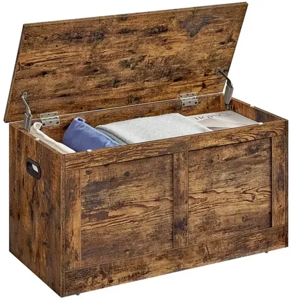 Wooden Storage Trunk with Safety Hinges – Large Organizer Chest for Linens, Clothes, or Toys in Any Room