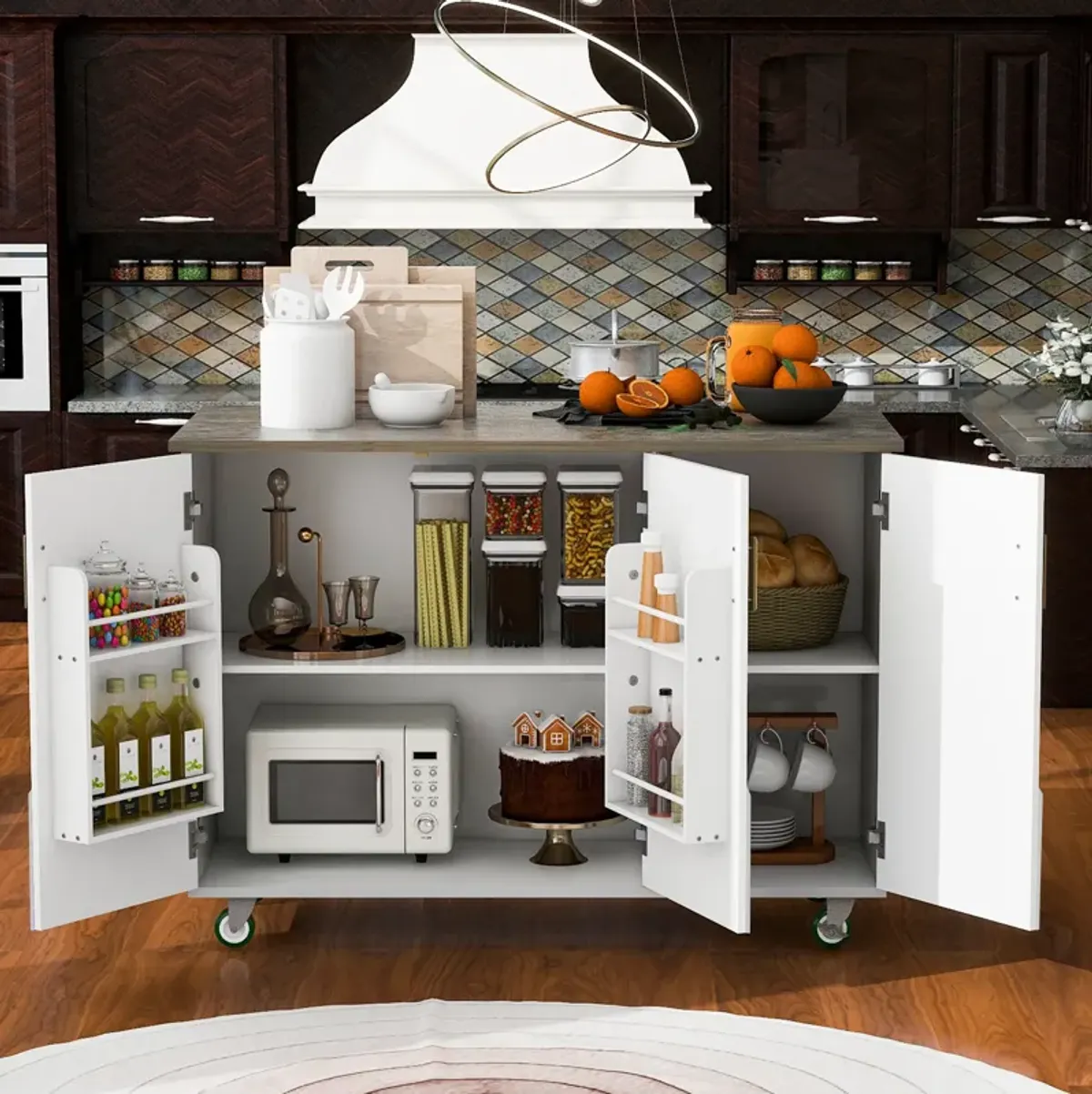Streamdale Farmhouse Kitchen Island on Wheels with Storage Rack