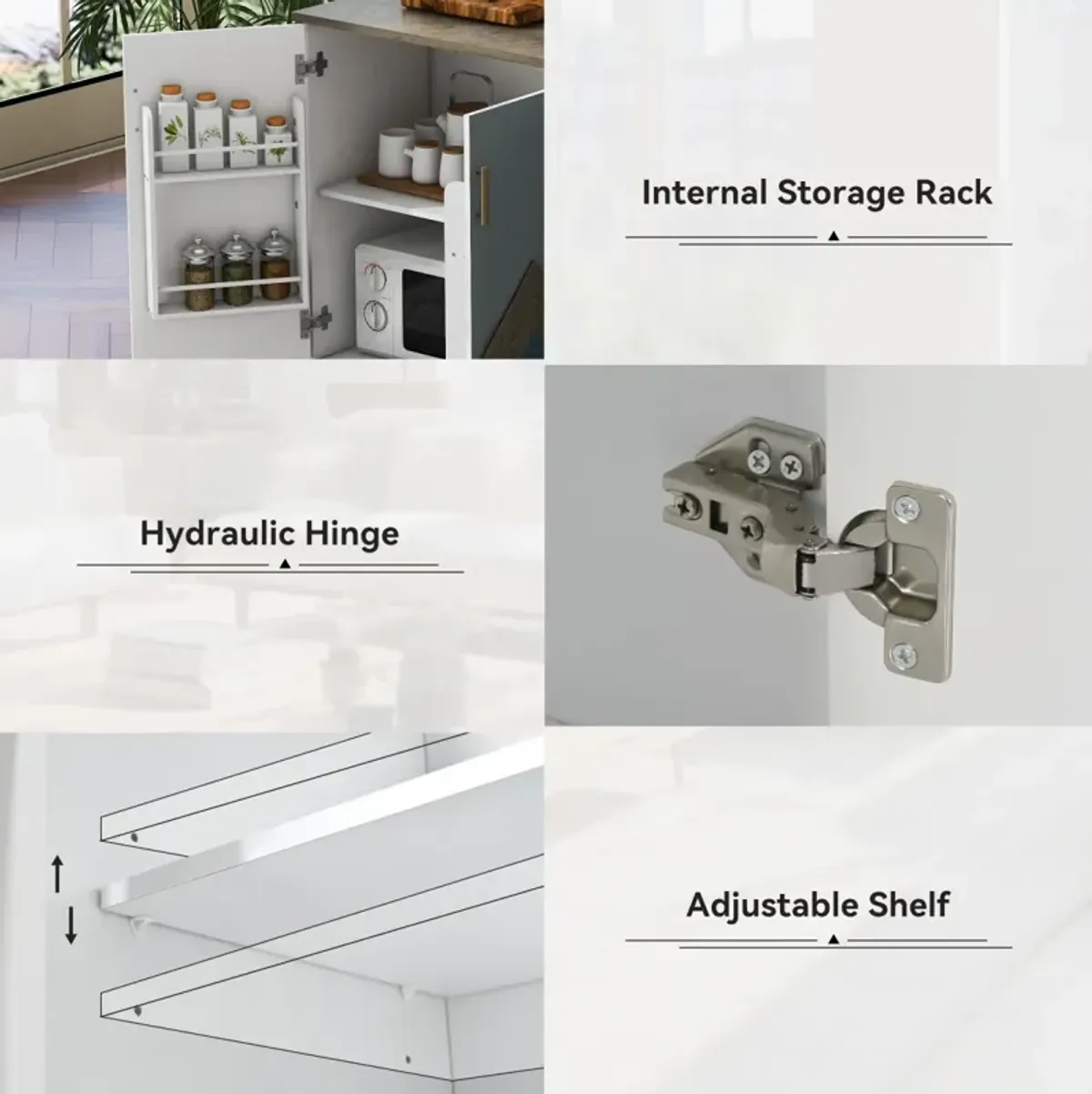 Farmhouse Kitchen Island on Wheels with Storage Rack