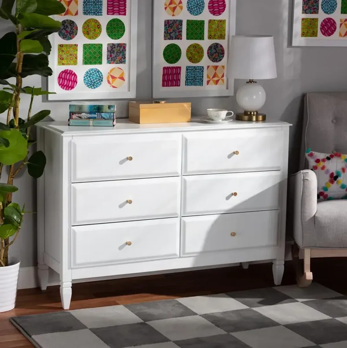 Naomi Classic and Transitional White Finished Wood 6-Drawer Bedroom Dresser