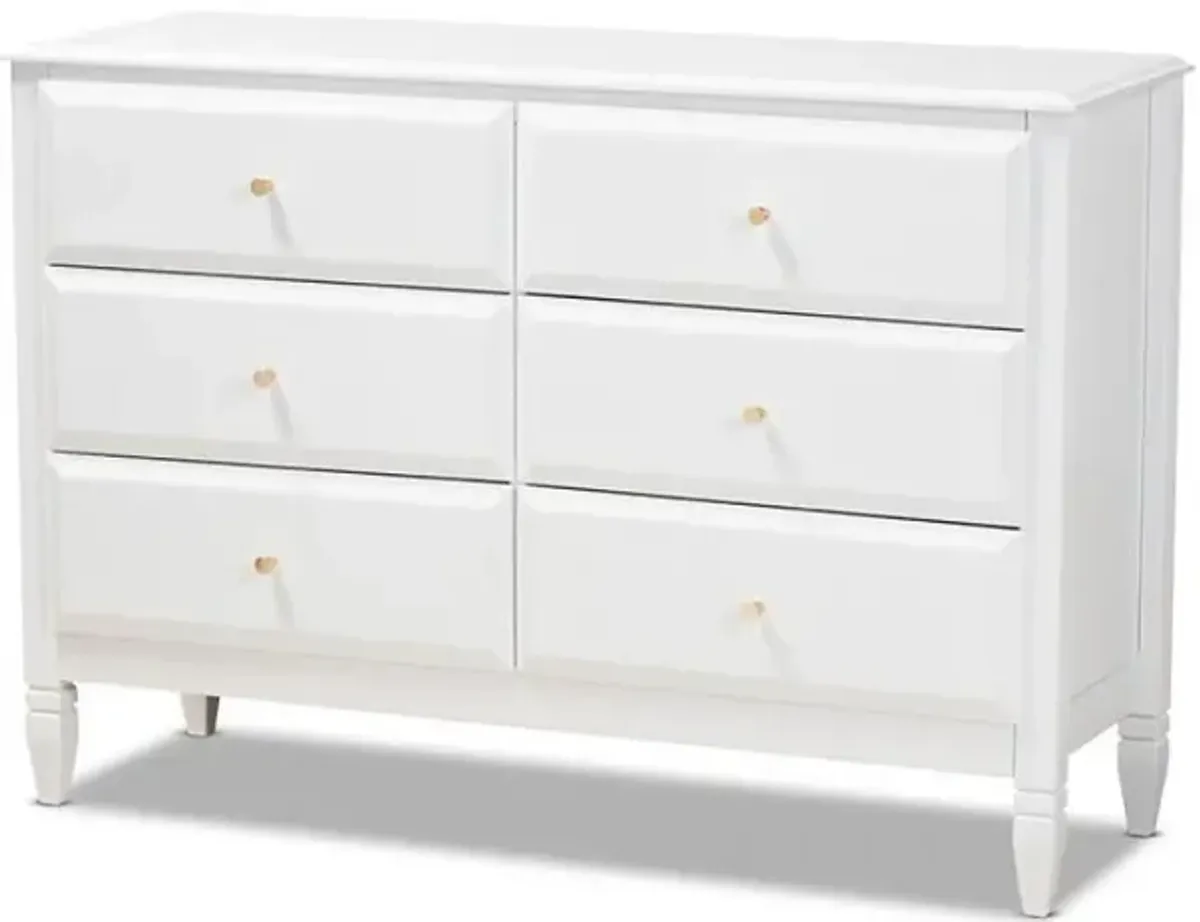 Naomi Classic and Transitional White Finished Wood 6-Drawer Bedroom Dresser