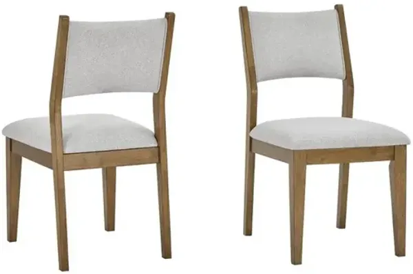 Darla Set of 2 Walnut Oak Dining Side Chairs with Light Gray Fabric
