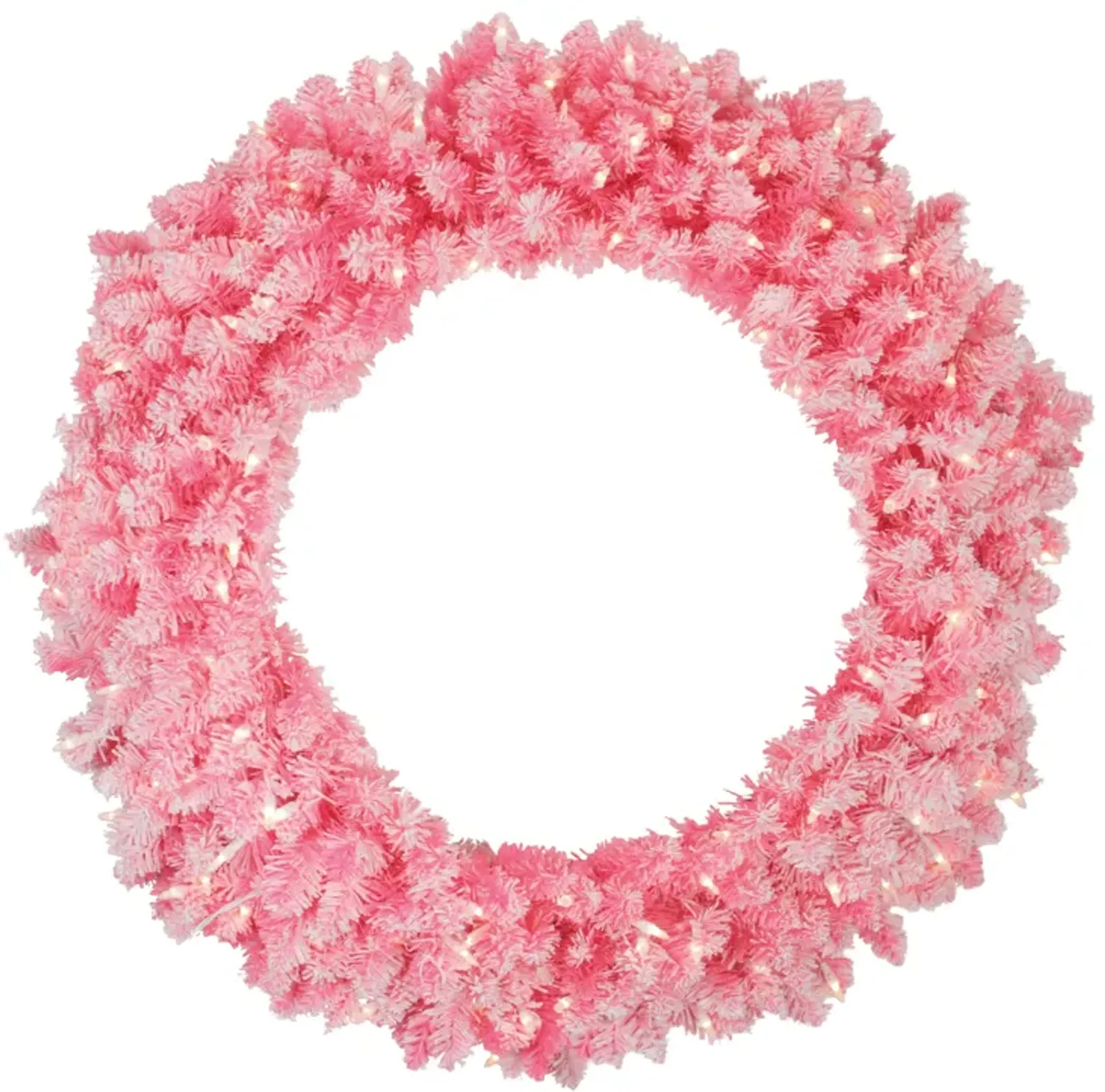 Pre-Lit Flocked Pink Artificial Christmas Wreath - 36 Inch  Clear Lights