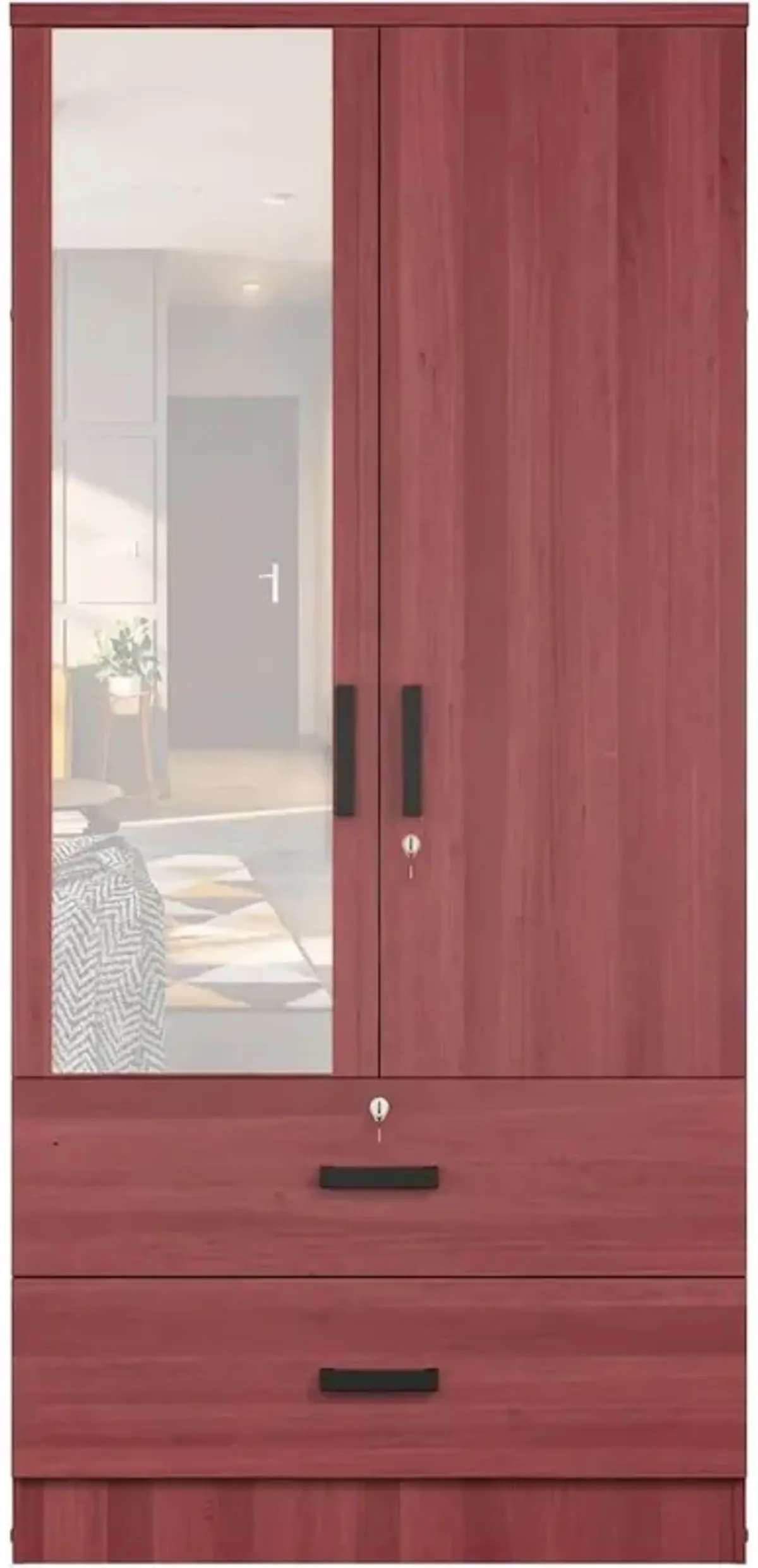 Woodpeckers Furniture And Mattress Mirrored Wardrobe with Drawers (Mahogany)