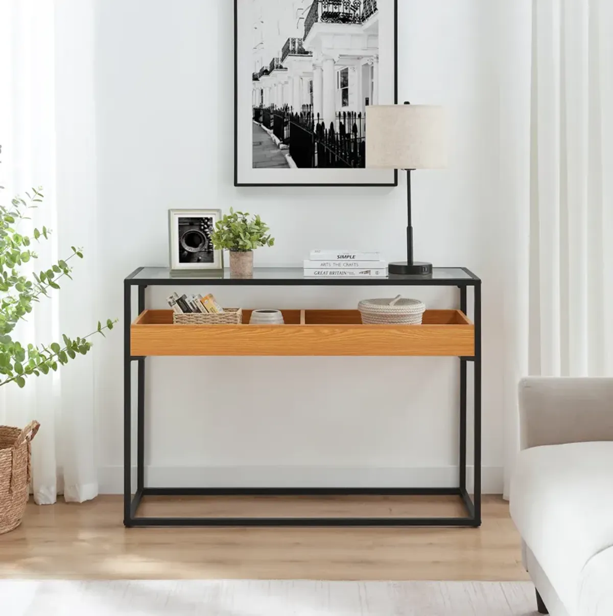 Saarinen Two-Level Modern Sunken Glass Display Shelf Rectangle Console Table