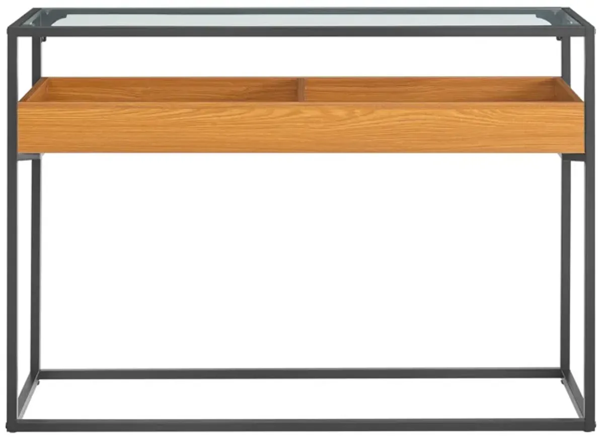 Saarinen Two-Level Modern Sunken Glass Display Shelf Rectangle Console Table