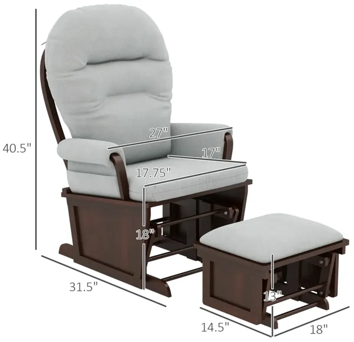 HOMCOM Nursery Glider Rocking Chair with Ottoman, Thick Padded Cushion Seating and Wood Base, Cream White