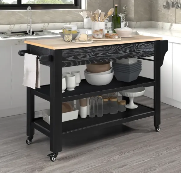 Streamdale 57" Rolling Kitchen Island Cart with Storage and Oak Top
