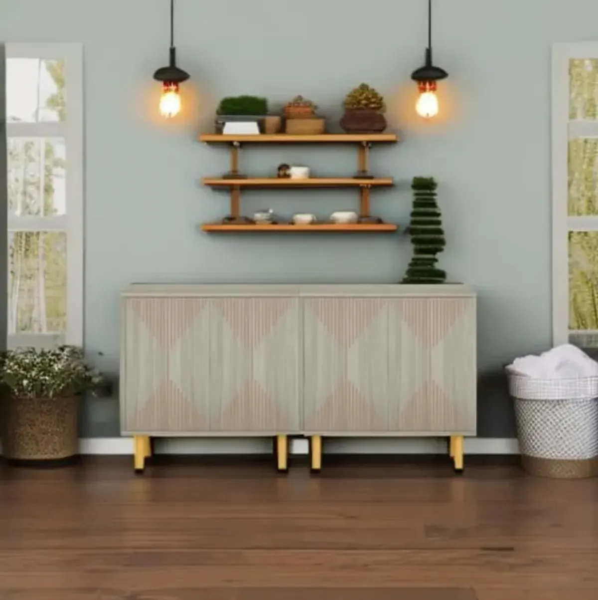 Modern Grey Storage Cabinet, Freestanding Floor Cabinet, Classic 59 inches Sideboard, Wood Buffet Cabinet with Doors, Large Storage Cabinet for Living Room, Dining Room, Garage, Deck Boxes