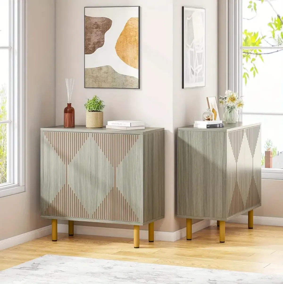 Modern Grey Storage Cabinet, Freestanding Floor Cabinet, Classic 59 inches Sideboard, Wood Buffet Cabinet with Doors, Large Storage Cabinet for Living Room, Dining Room, Garage, Deck Boxes