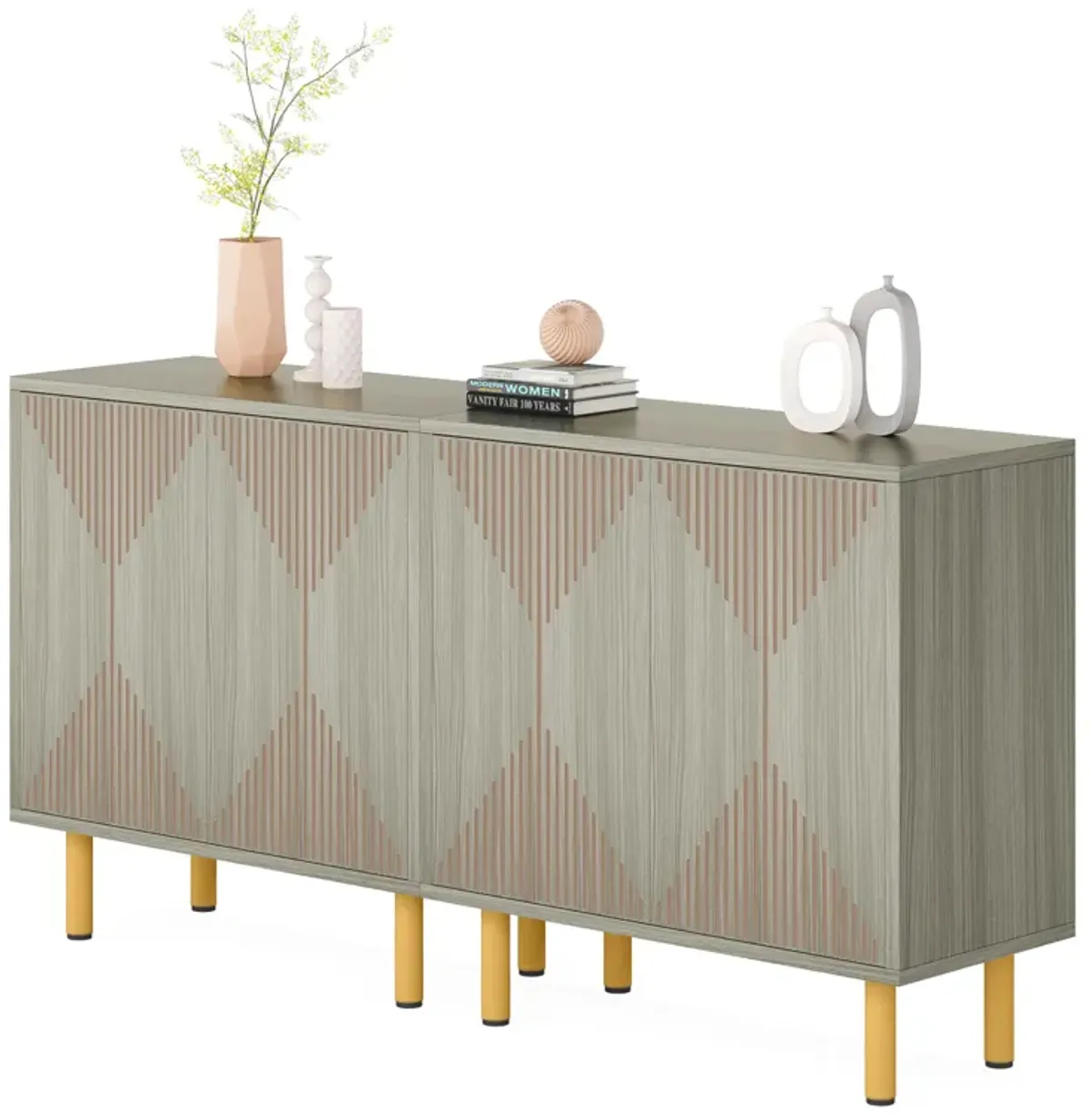 Modern Grey Storage Cabinet, Freestanding Floor Cabinet, Classic 59 inches Sideboard, Wood Buffet Cabinet with Doors, Large Storage Cabinet for Living Room, Dining Room, Garage, Deck Boxes