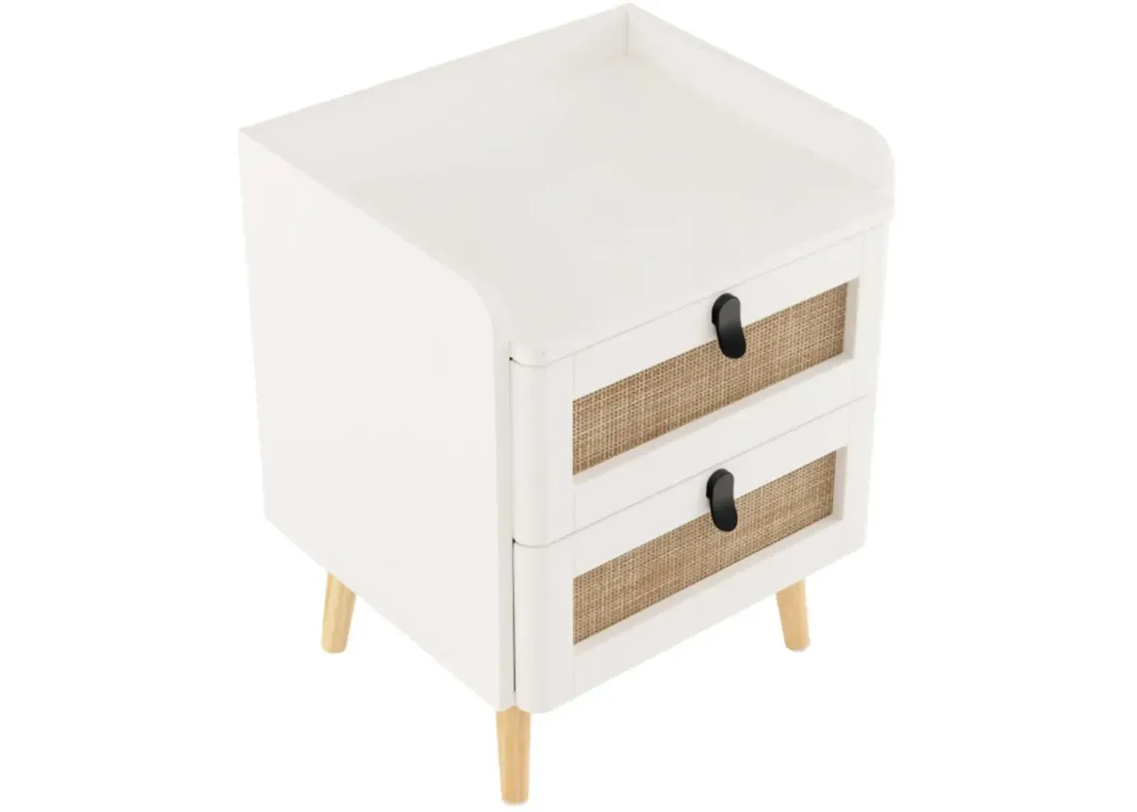 Hivvago Modern End Table Bedside Table with 2 Rattan Decorated Drawers-White