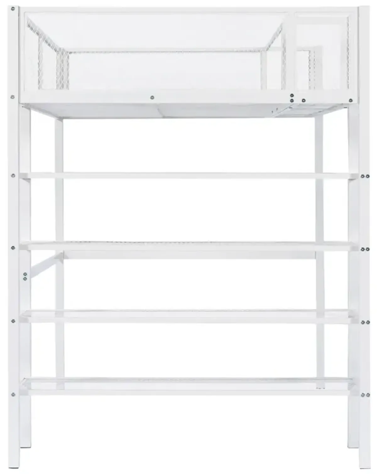 Twin Size Metal Loft Bed With 4Tier Shelves And Storage, White