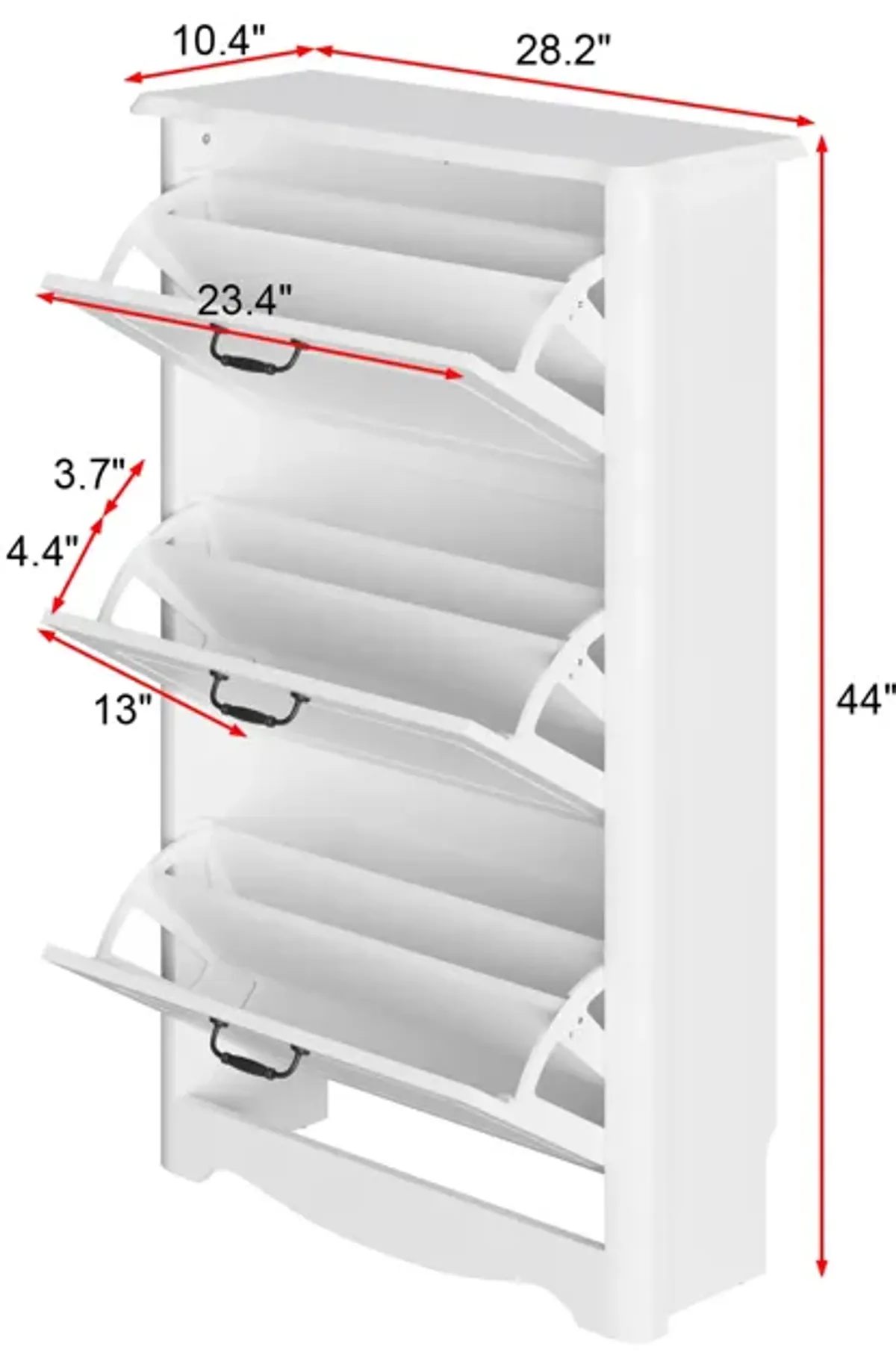 FUFU&GAGA 44" H 3-Tier White MDF Shoe Cabinet with Flip Drawers, Holds 12 Pairs ,(28.2" W x 10.4" D x 44" H),White