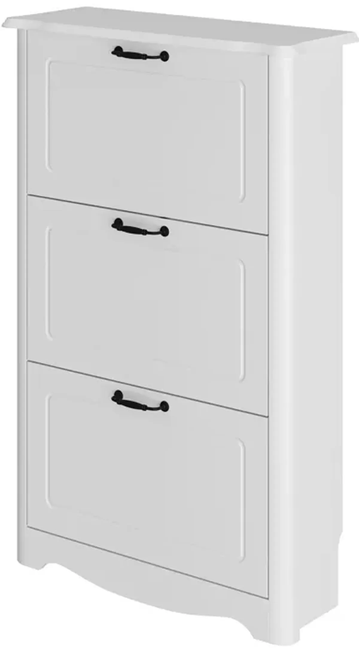 FUFU&GAGA 44" H 3-Tier White MDF Shoe Cabinet with Flip Drawers, Holds 12 Pairs ,(28.2" W x 10.4" D x 44" H),White