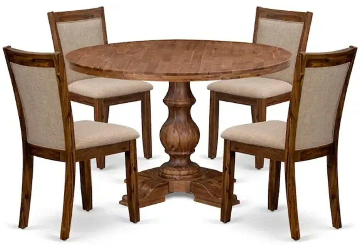 5-Pc Kitchen Set A Pedestal Breakfast Table, 4 Light Tan Fabric Dining Chairs