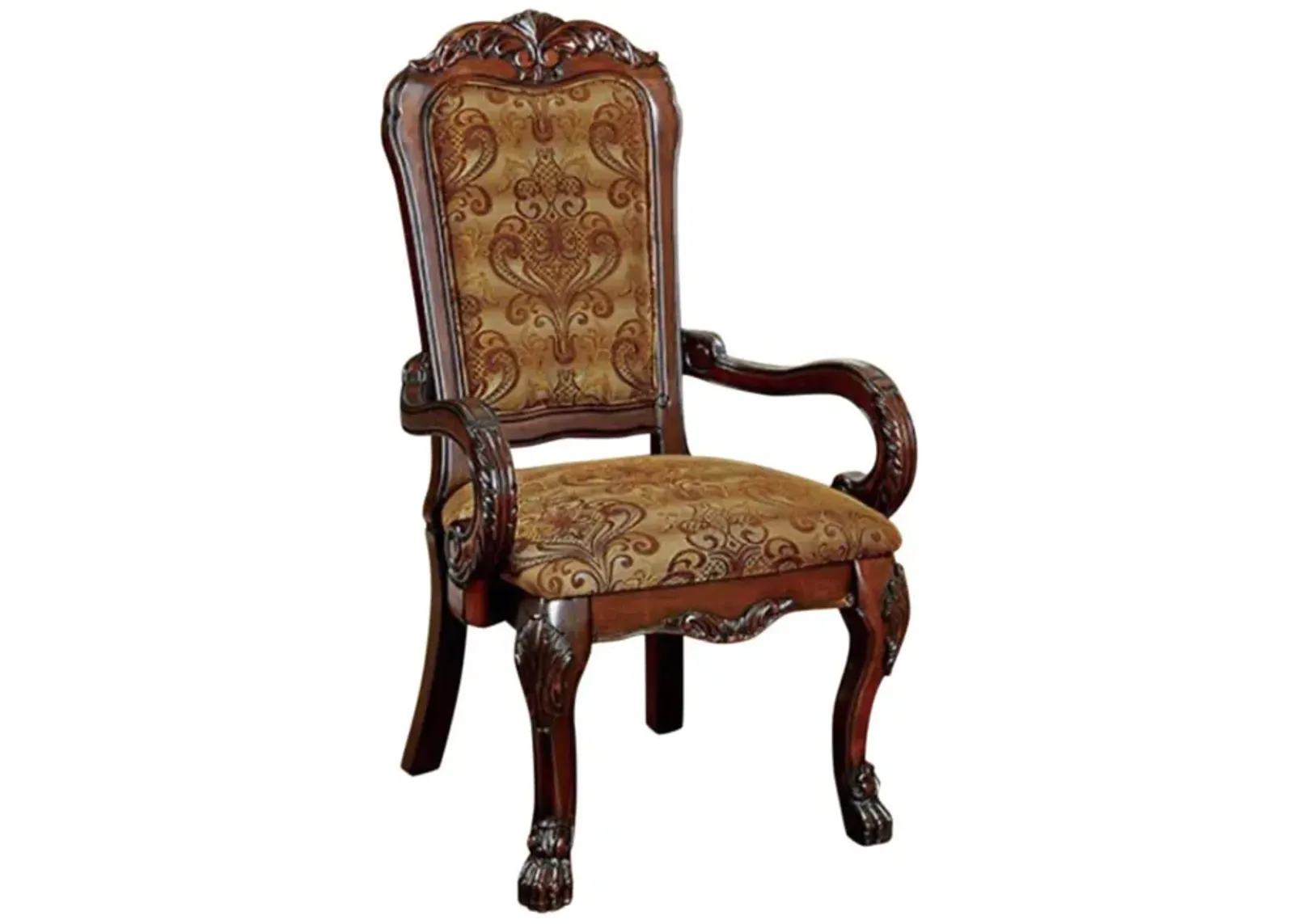 Traditional Fabric Upholstered Arm Chair with Carving, Set of 2, Brown