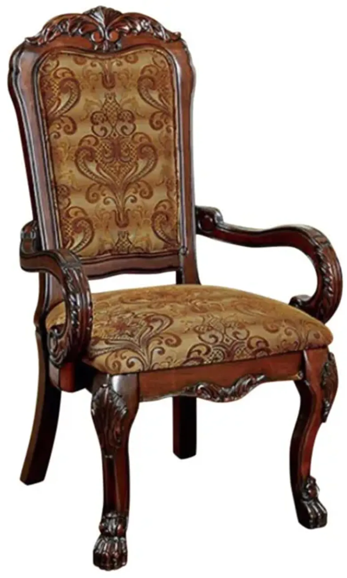 Traditional Fabric Upholstered Arm Chair with Carving, Set of 2, Brown