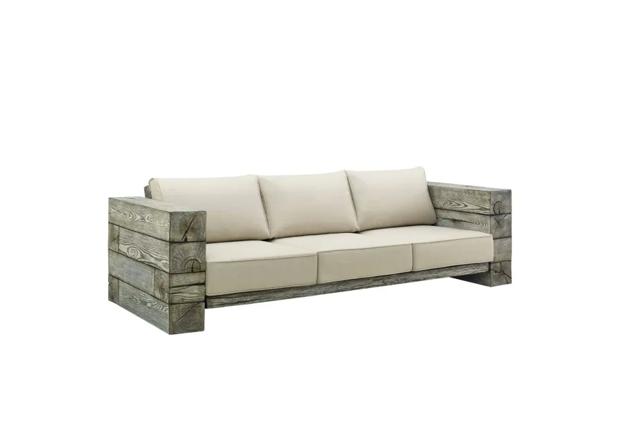 Manteo Outdoor Patio Sofa - Rustic Coastal Design, Driftwood Texture, All-Weather Cushions, Sturdy & Reliable, Perfect for Outdoor Spaces.