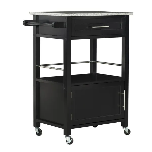Linon Mitchell Black Kitchen Cart With Granite Top