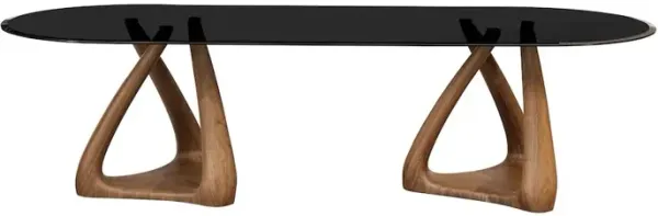 Modrest Christy - Mid-Century Modern Grey Glass + Walnut Oval Dining Table