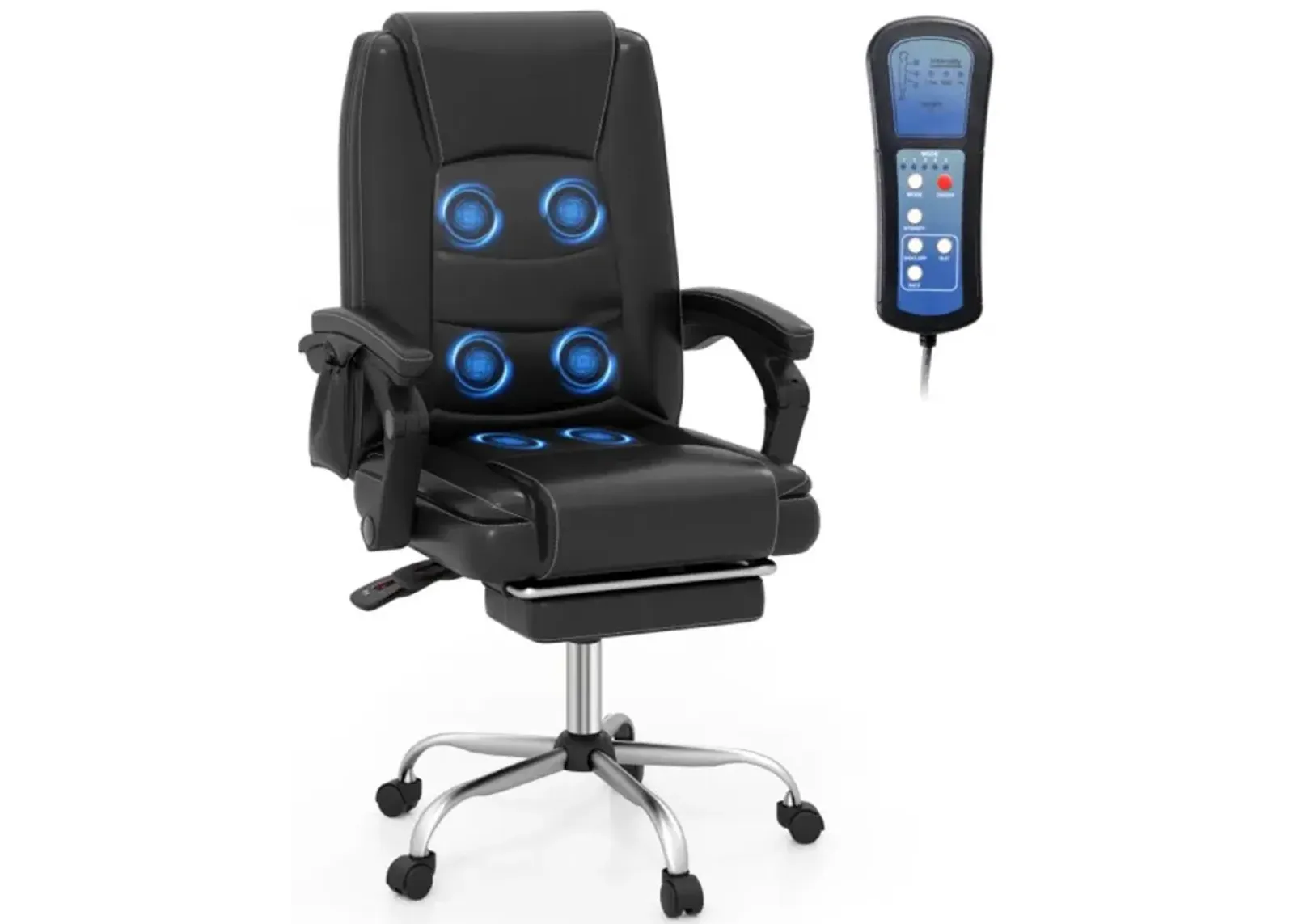 Hivvago Massage Adjustable Executive Chair with Armrests and Retractable Footrest-Black