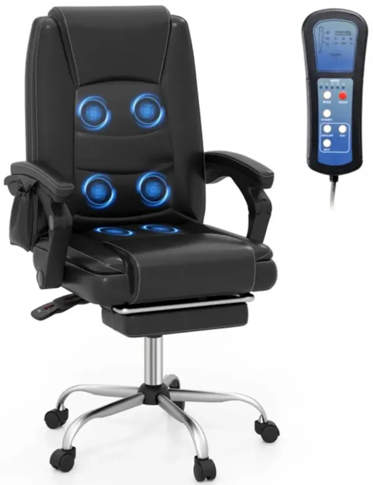 Hivvago Massage Adjustable Executive Chair with Armrests and Retractable Footrest-Black