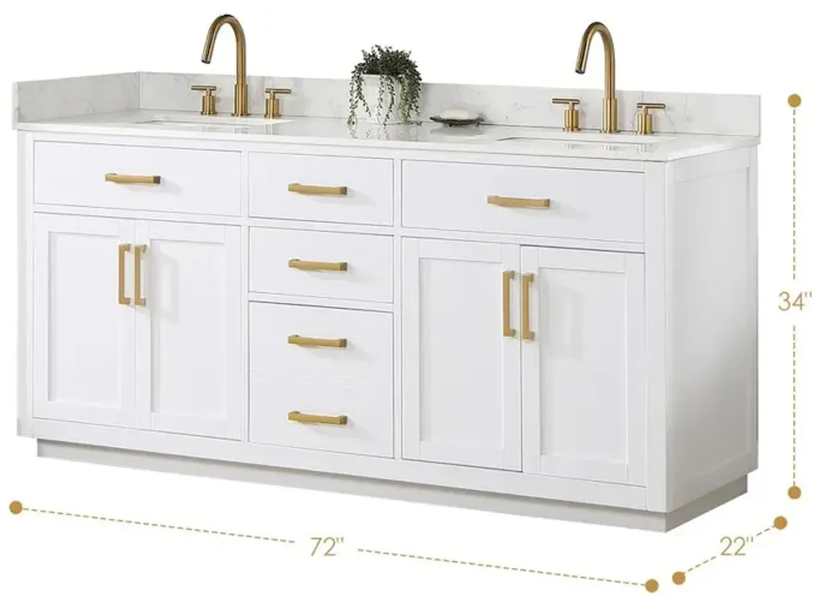 Altair 72 Double Bathroom Vanity in White without Mirror