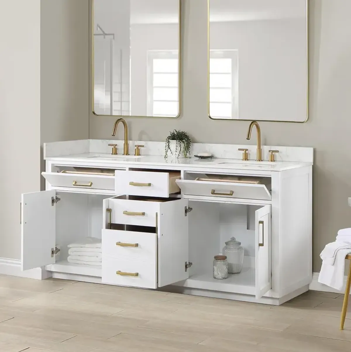 Altair 72 Double Bathroom Vanity in White without Mirror