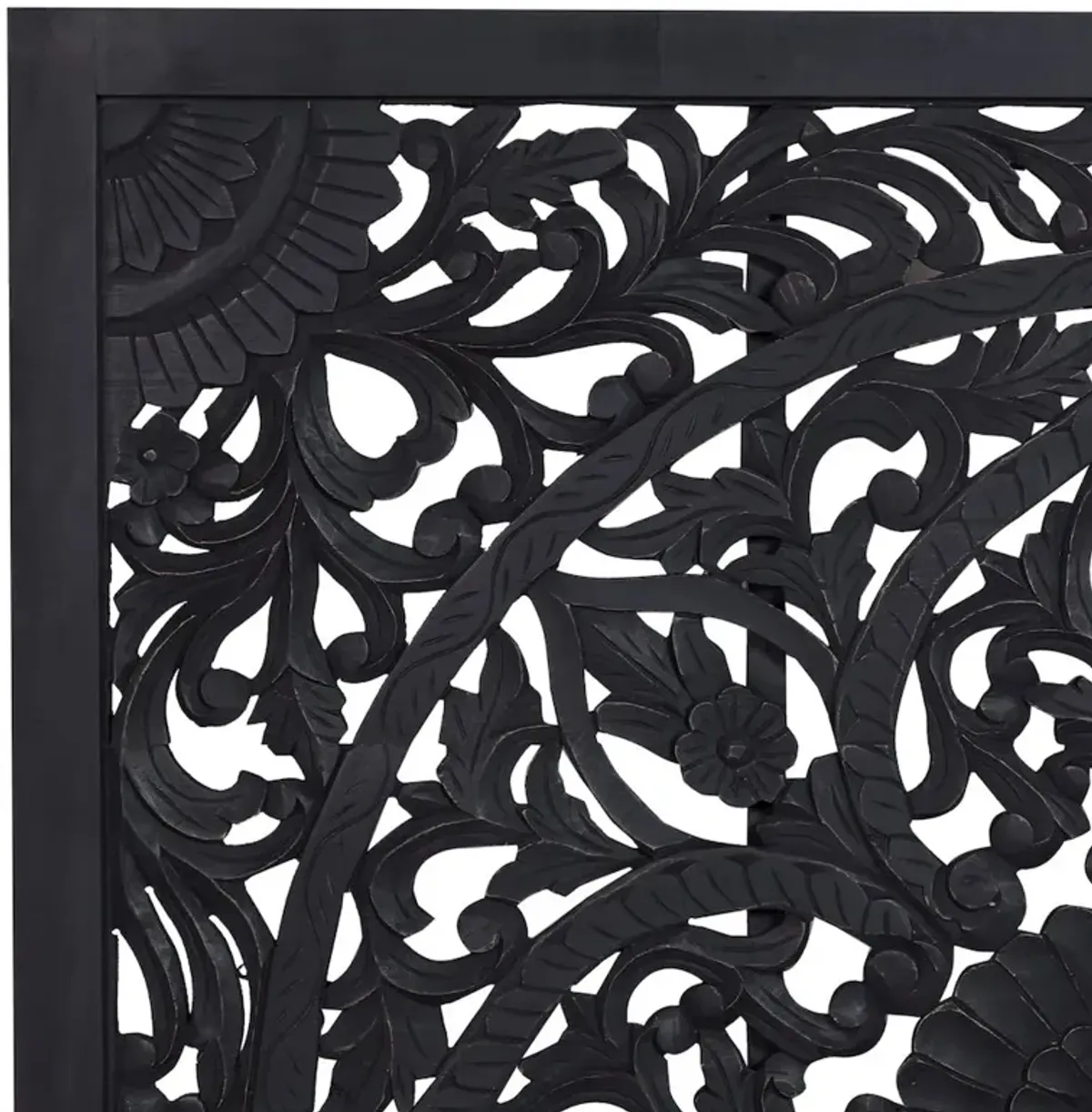 Porter Designs Bali Solid Hand Carved Wood Queen Bed, Black