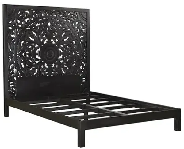 Porter Designs Bali Solid Hand Carved Wood Queen Bed, Black