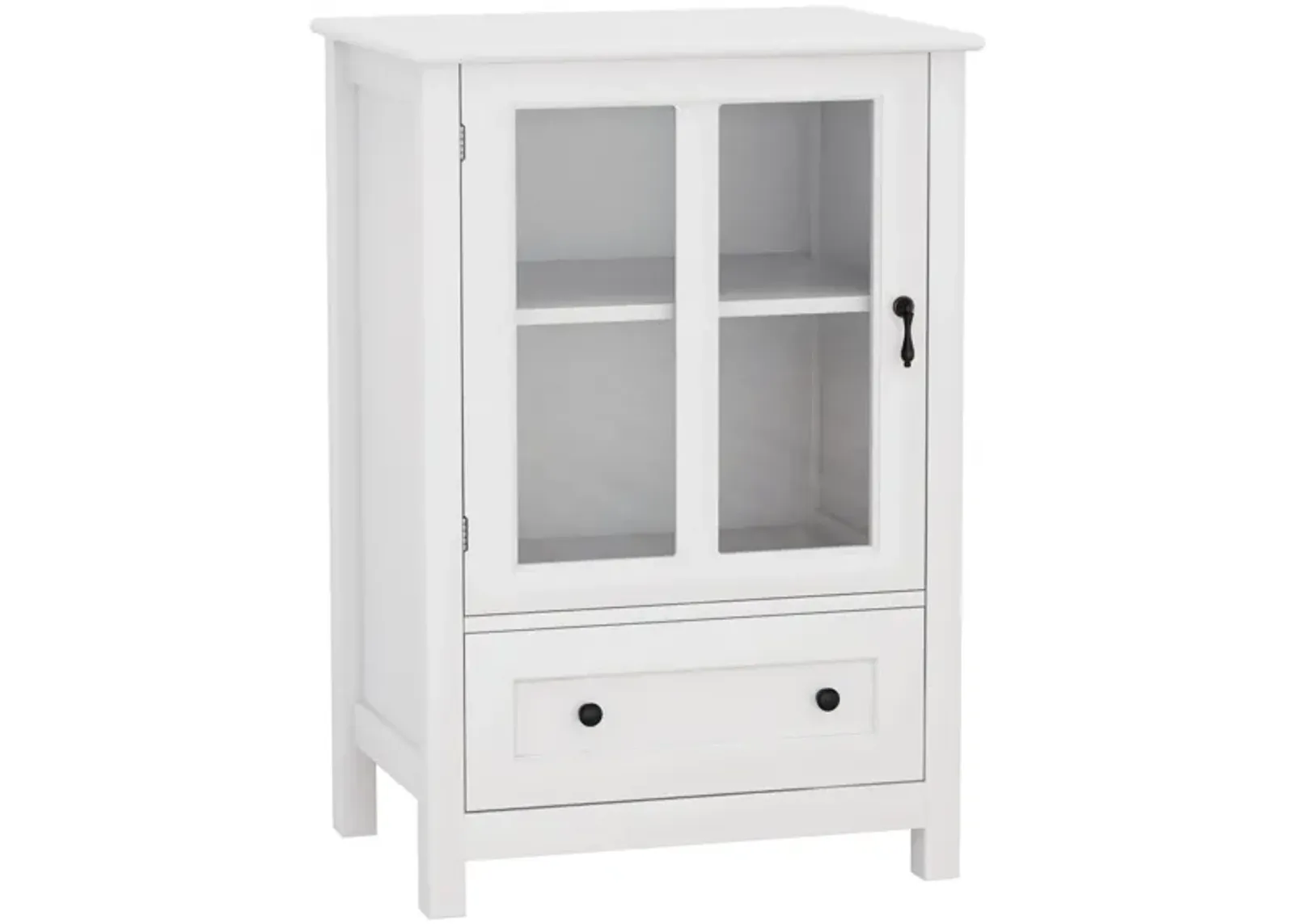 Buffet storage cabinet with single glass doors and unique bell handle