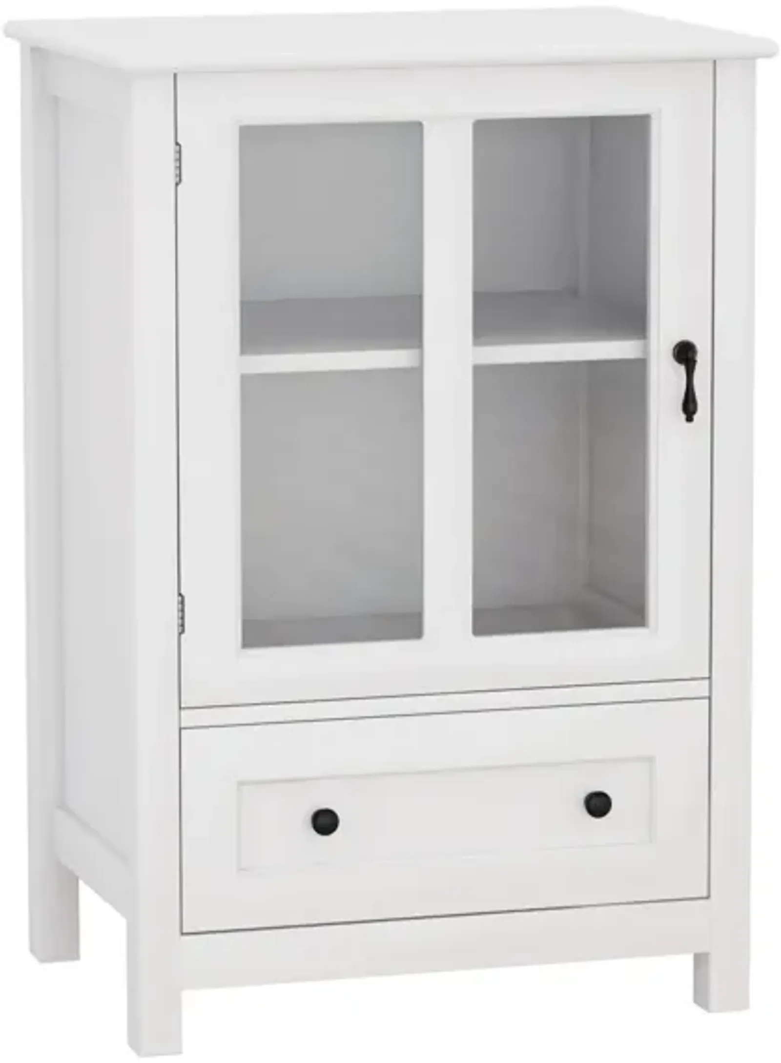 Buffet storage cabinet with single glass doors and unique bell handle