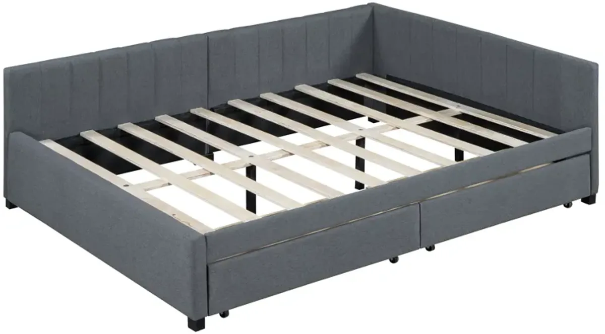 Whisen Classic Design Full Size Upholstered Daybed with 2 Storage Drawers