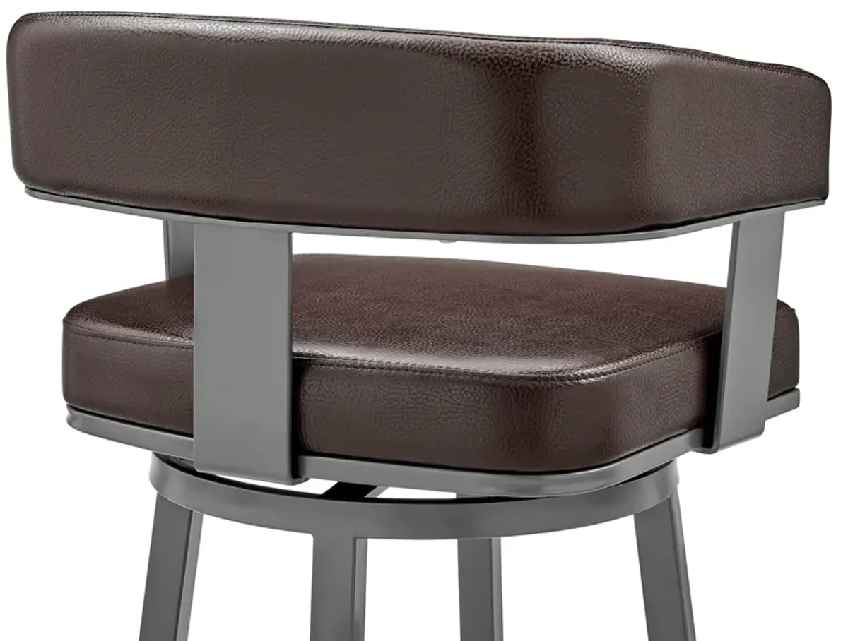 Lorin Bar Height Swivel Bar Stool in Java Brown Finish and Chocolate Faux Leather