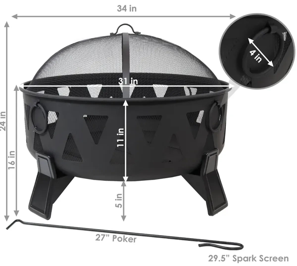 Sunnydaze 34 in Nordic-Inspired Steel Fire Pit with Spark Screen and Poker