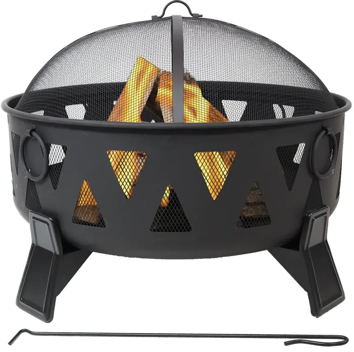 Sunnydaze 34 in Nordic-Inspired Steel Fire Pit with Spark Screen and Poker