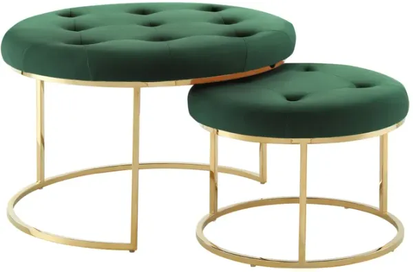 Nicole Miller Jairo Leather PU/Velvet Nesting Ottoman (Set of 2)