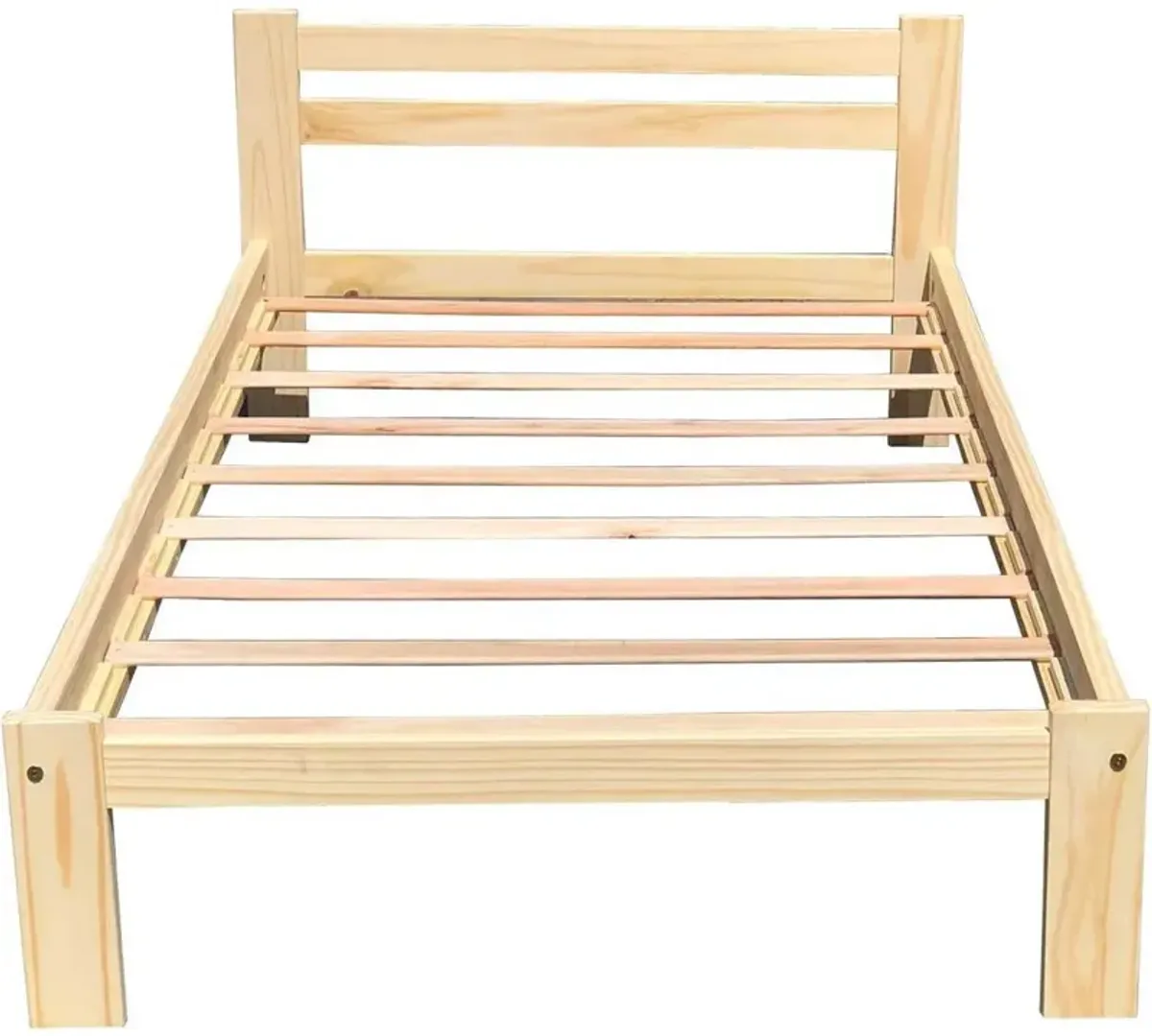 QuikFurn Twin size Unfinished Solid Pine Wood Platform Bed Frame with Slatted Headboard