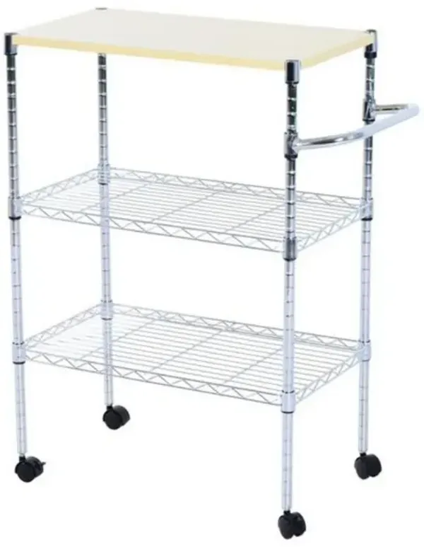 3-Tier Steel Kitchen Island Cart, Rolling Utility Storage Trolley