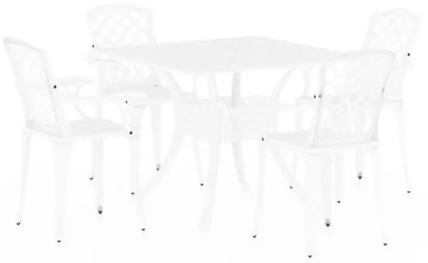 5 Piece Patio Bistro Table Set, 4 Chairs, Square, White Cast Aluminium - Benzara