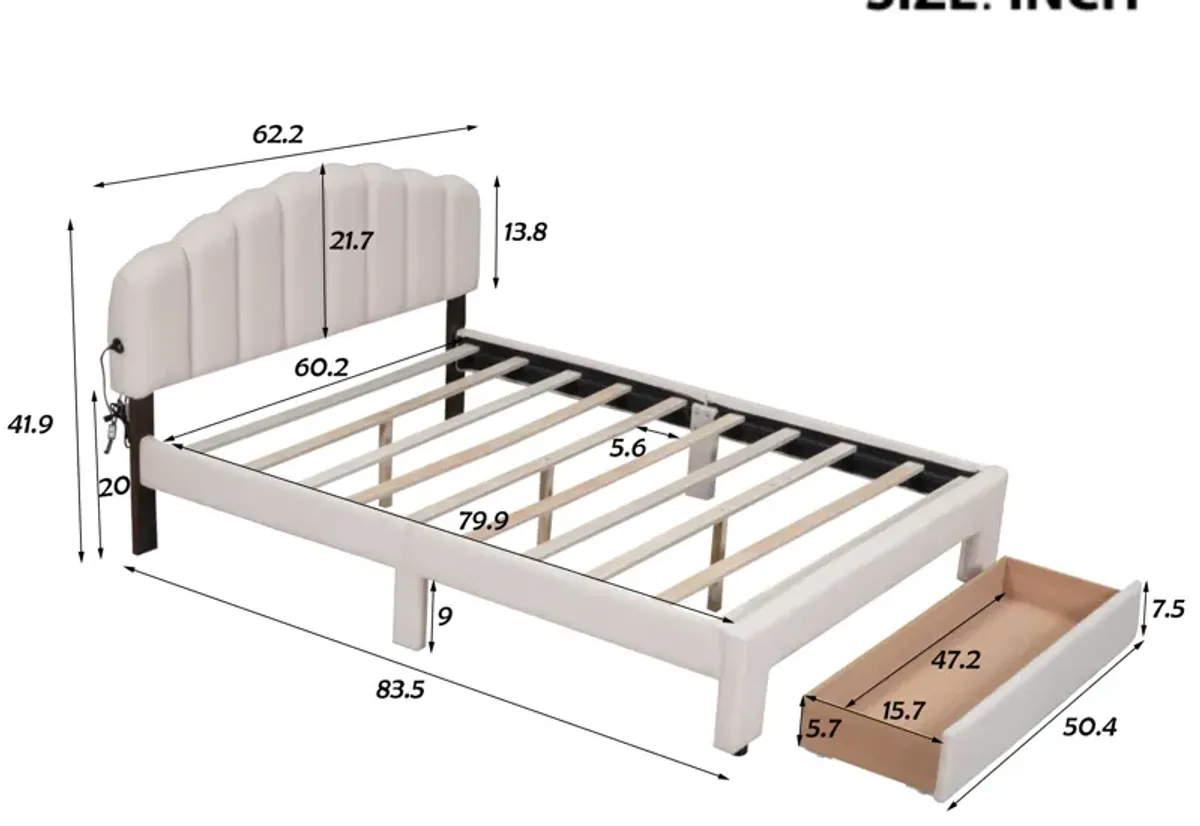 Merax Teddy Fleece  Platform Bed with Drawer