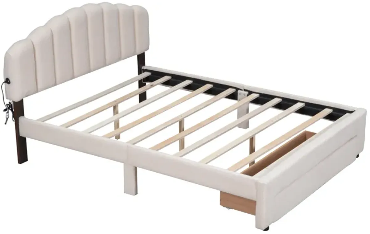 Merax Teddy Fleece  Platform Bed with Drawer