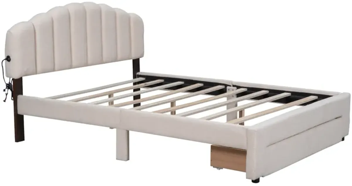 Merax Teddy Fleece  Platform Bed with Drawer