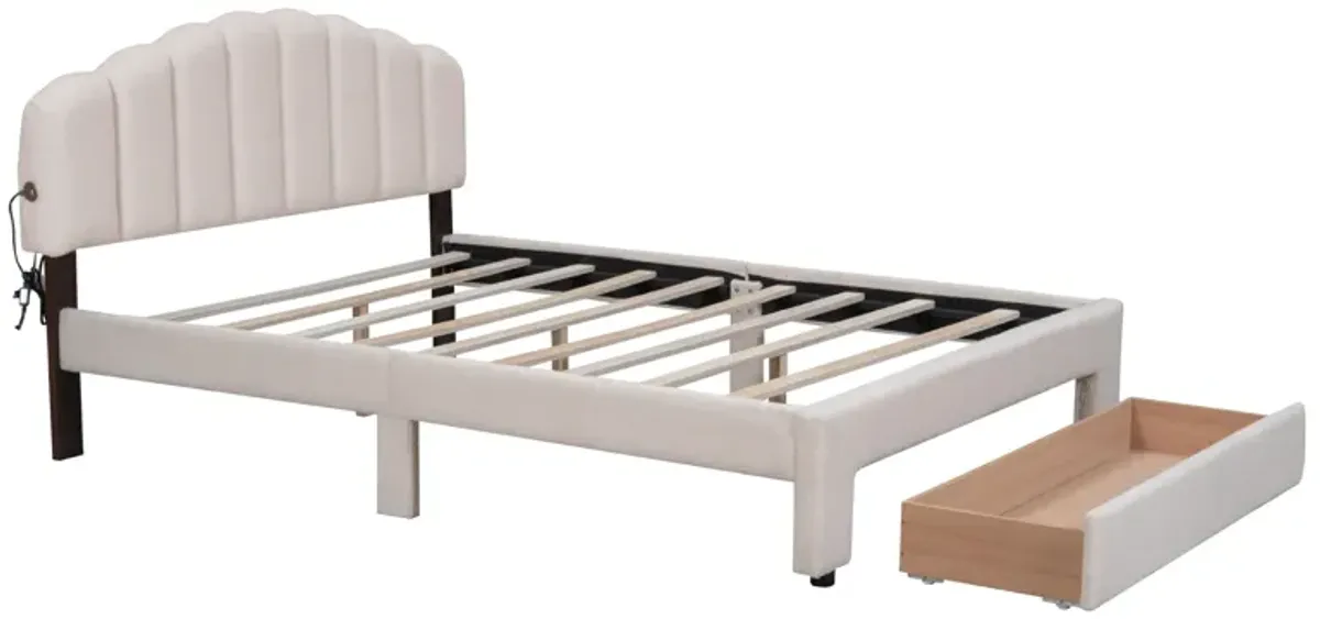 Merax Teddy Fleece  Platform Bed with Drawer