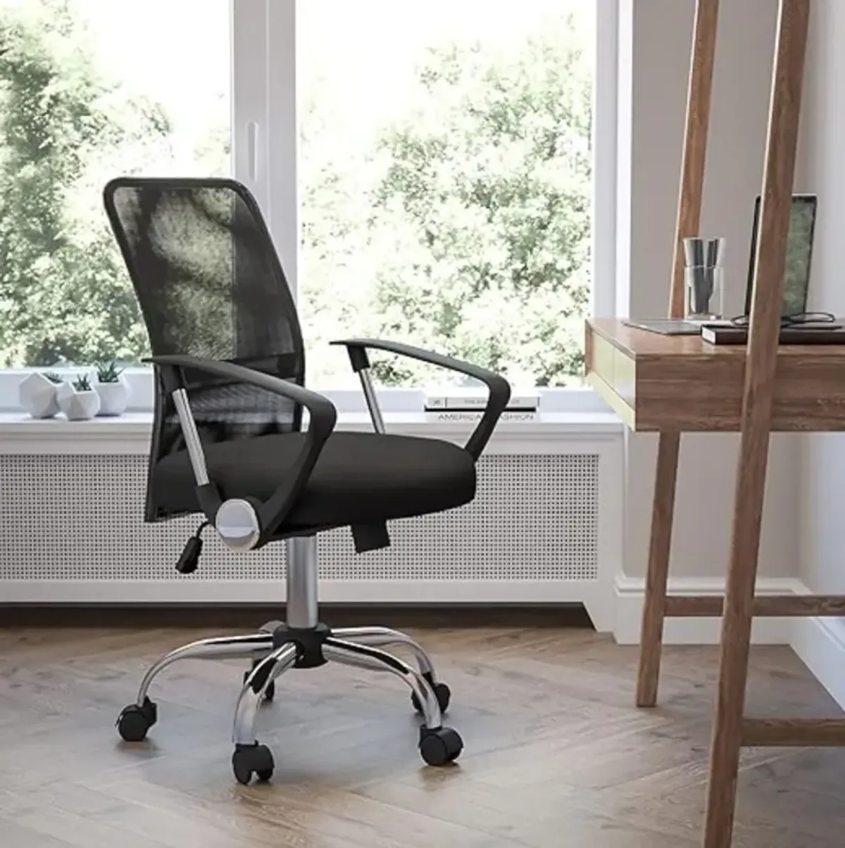 Hivvago Black Mid-Back Mesh Office Chair with Chrome Finished Base