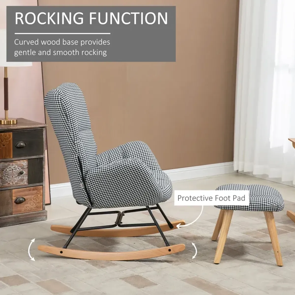 Houndstooth Nursery Chair: Glider Rocker Set with Ottoman